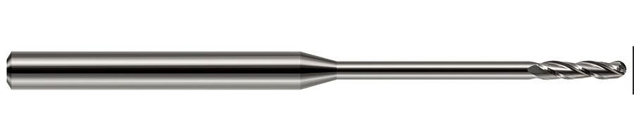 Picture of Harvey Tool 13880 Dia 0.08 LOC 0.7500 OAL2.50 End Mill Standard Flute Standard Helix Carbide Uncoated Single End Ball NoseBall